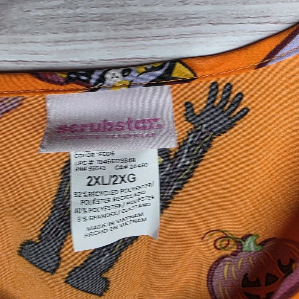 New Scrubstar Women's 2XL Orange‎ Halloween Short Sleeve V Neck Scrub Top